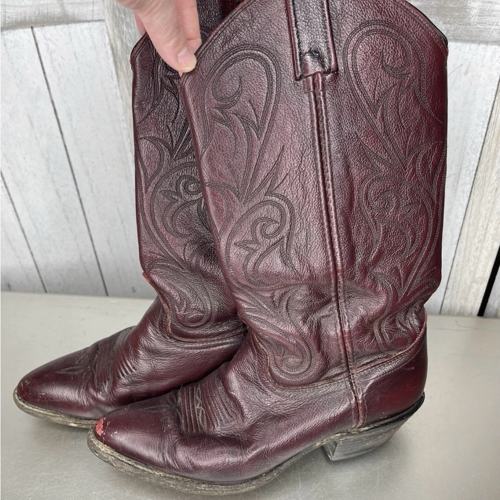 VTG Dan Post Burgundy Leather Cowboy Western Boots Men’s Size 8.5